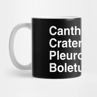 Mushroom Latin Names Ampersand (white on black) Mug